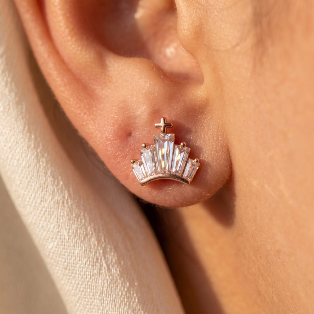 Crown Baguette Studs