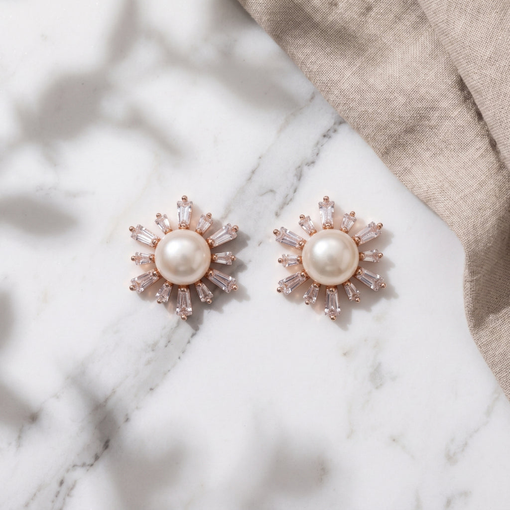 Pearl Sun Baguette Studs