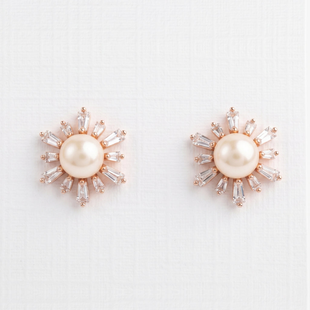 Pearl Sun Baguette Studs