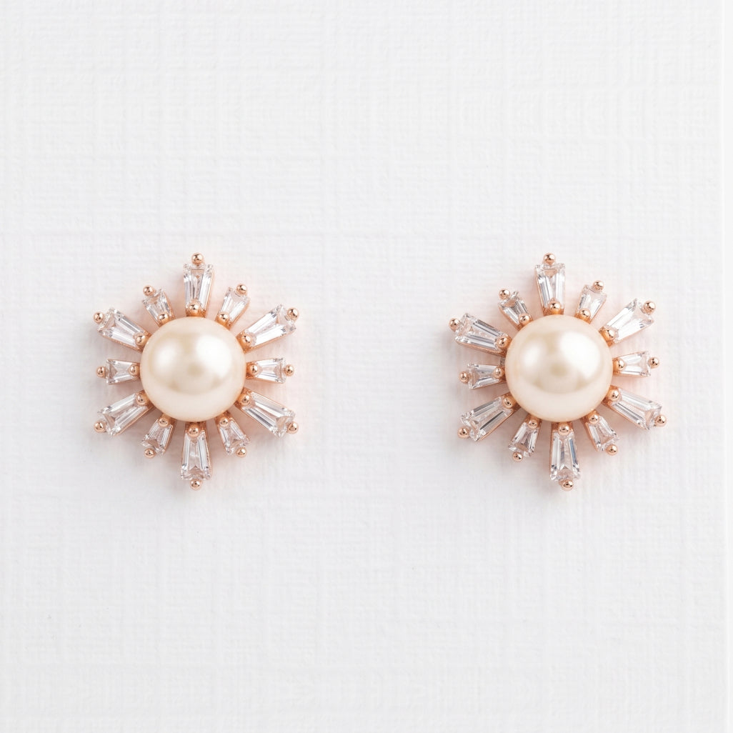 Pearl Sun Baguette Studs