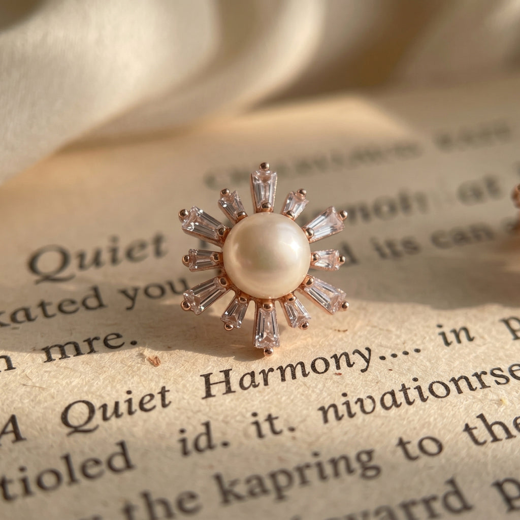 Pearl Sun Baguette Studs