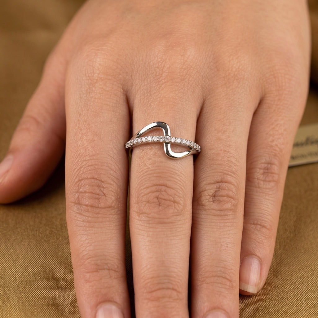 Open Frame Wrap Stone Ring 925 Silver Geometric