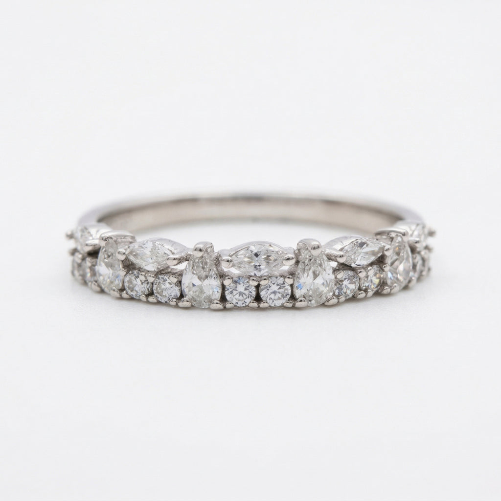 Pointed Oval & Round Mixed Stone Band