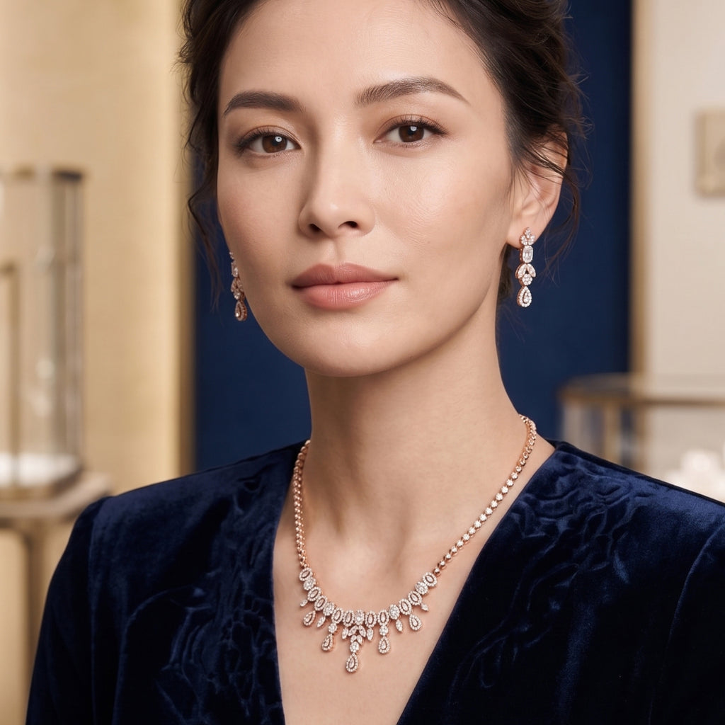 Rose Bloom Fringe Necklace & Earring Set