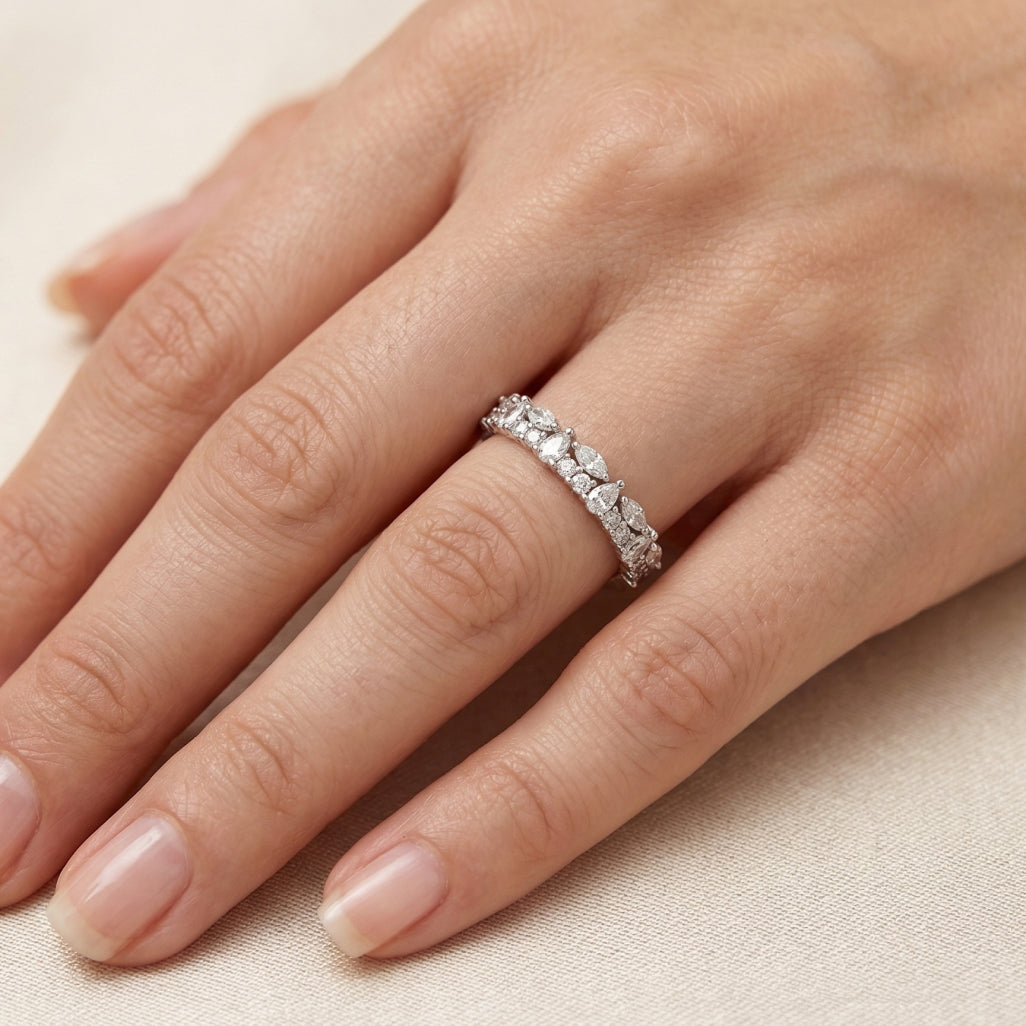 Mixed Stone Shape Band Ring 925 Silver