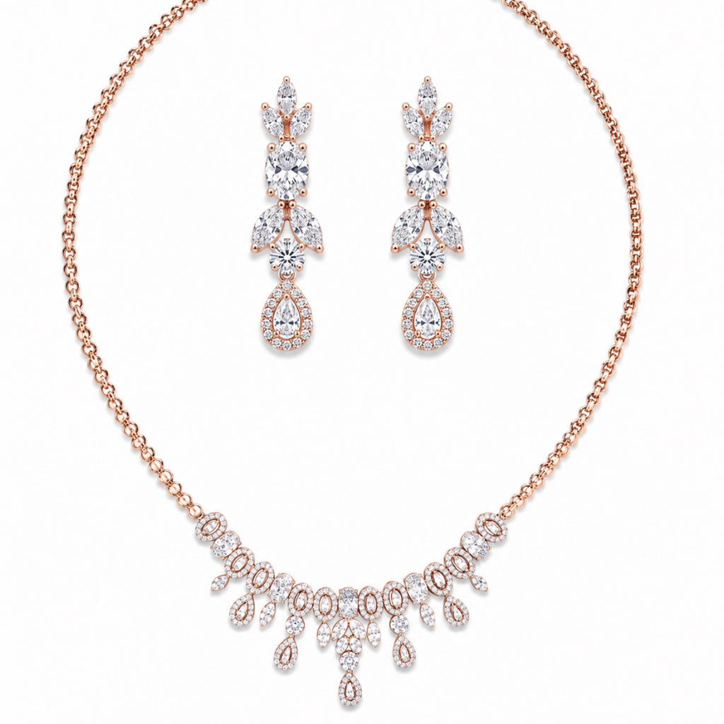 Rose Bloom Fringe Necklace & Earring Set