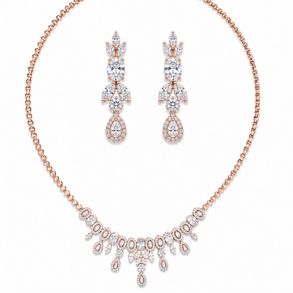 Rose Bloom Fringe Necklace & Earring Set