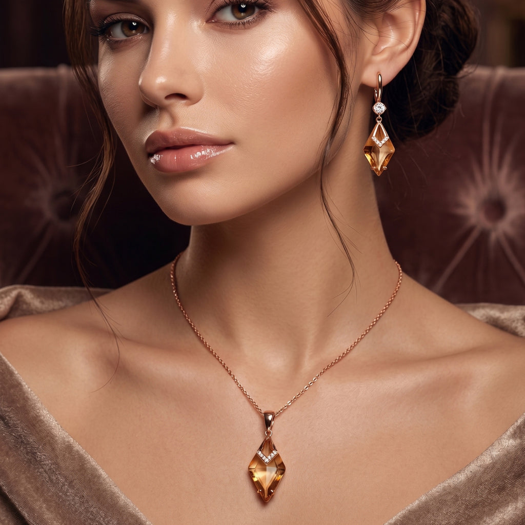 Amber Crystal Kite Pendant Set