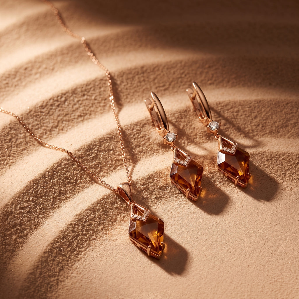 Amber Crystal Kite Pendant Set