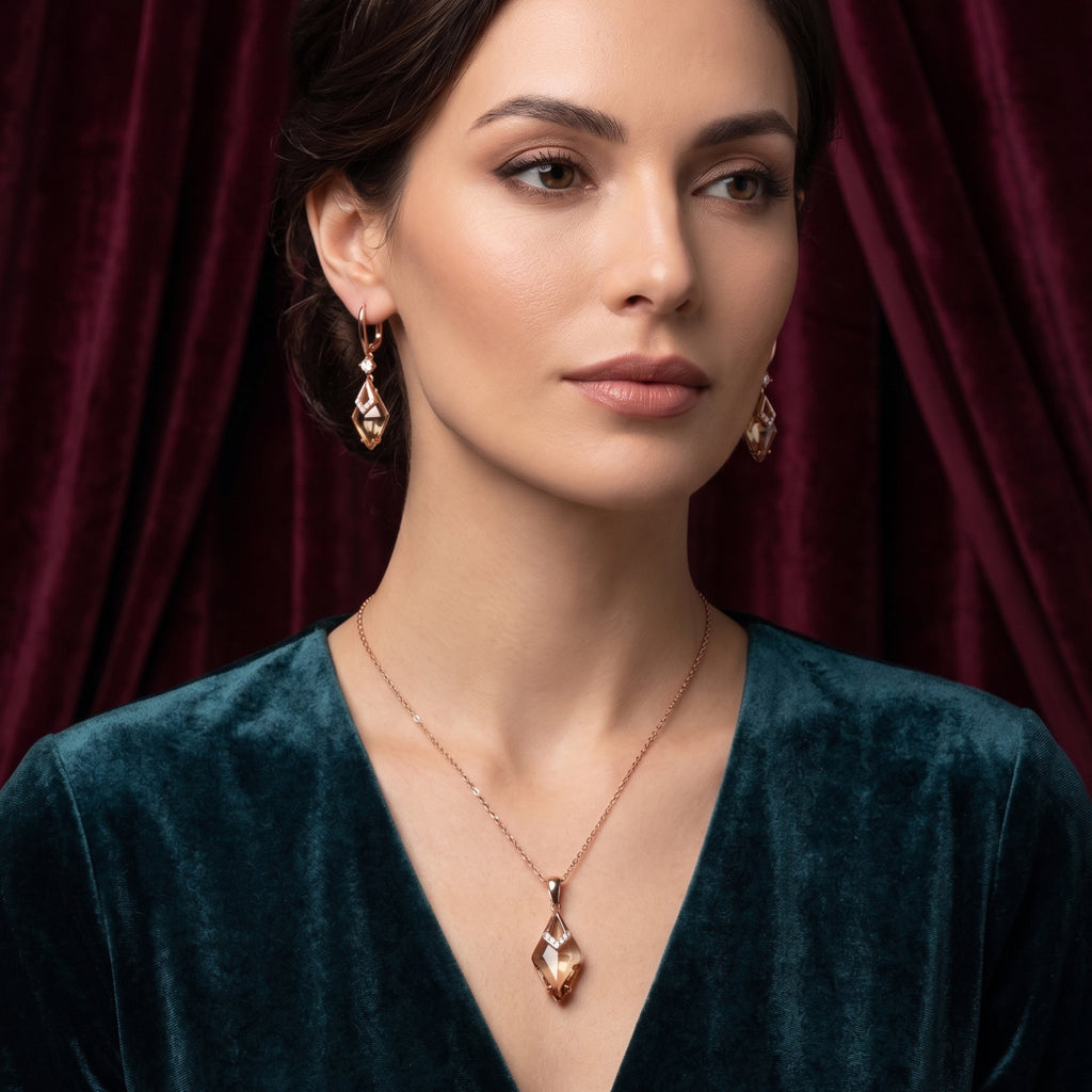 Amber Crystal Kite Pendant Set