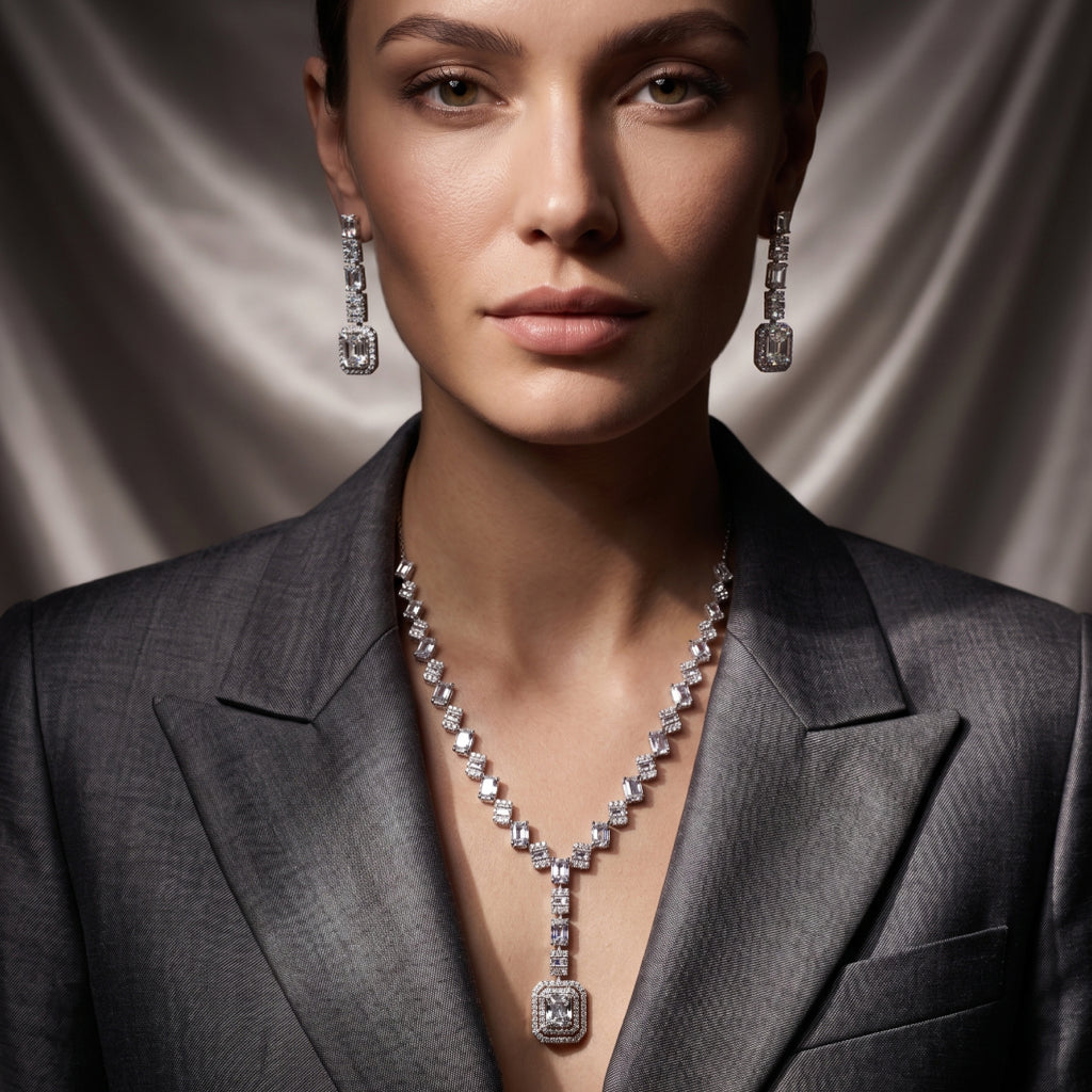 Emerald Cut Moissanite Necklace Set