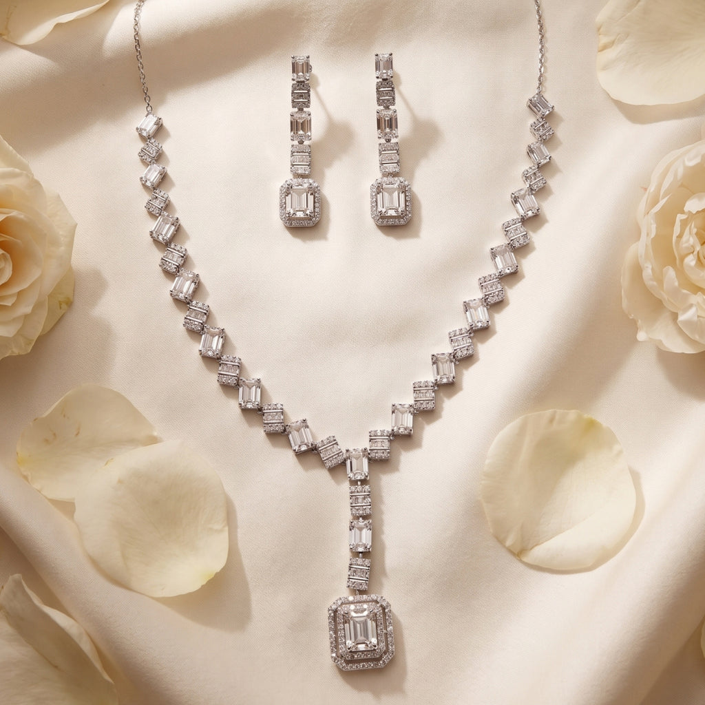 Emerald Cut Moissanite Necklace Set