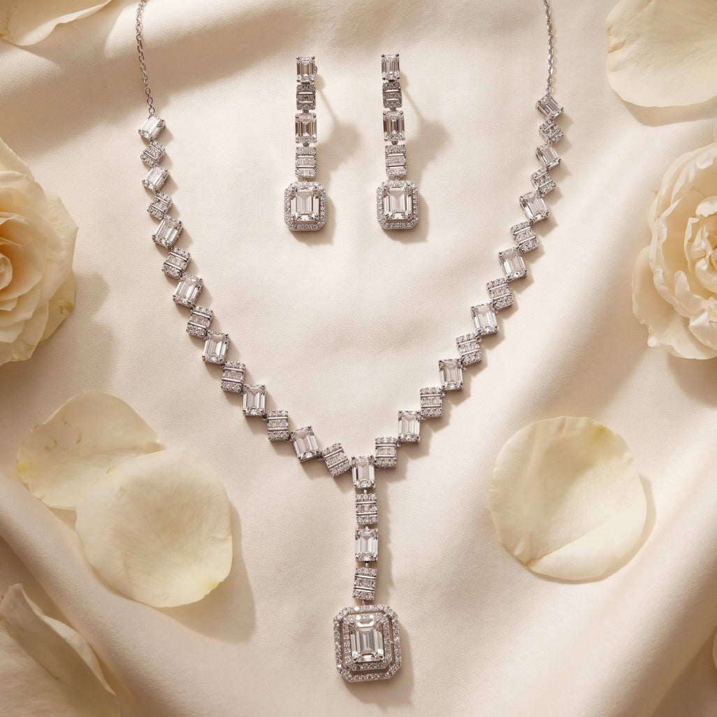 Emerald Cut Moissanite Necklace Set