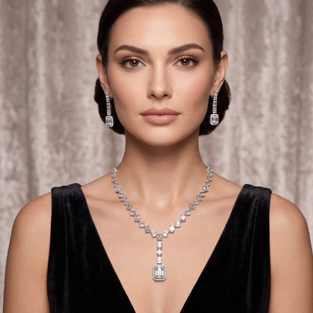 Emerald Cut Moissanite Necklace Set