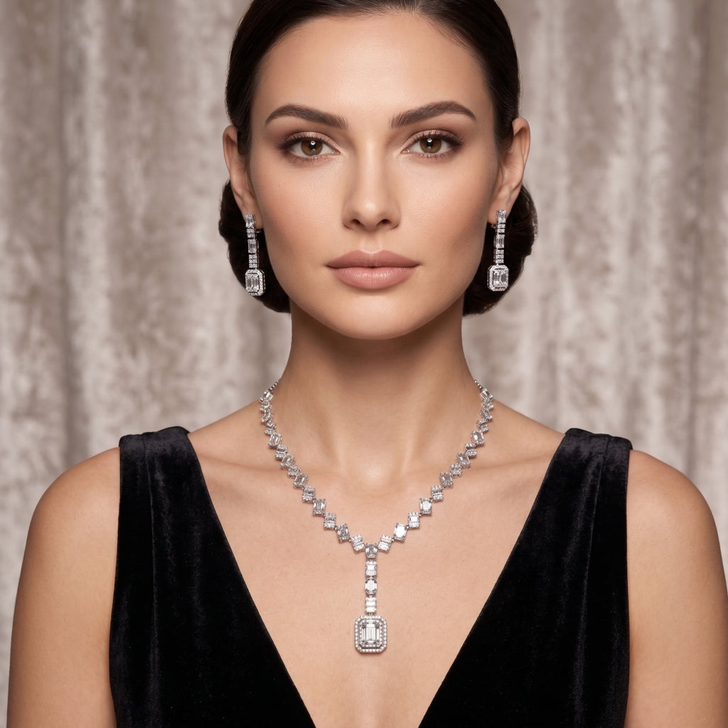 Emerald Cut Moissanite Necklace Set