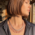 Pink & White Moissanite Fringe Necklace