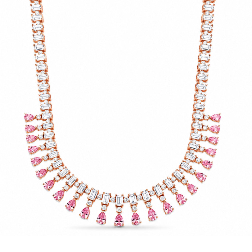 Pink & White Moissanite Fringe Necklace