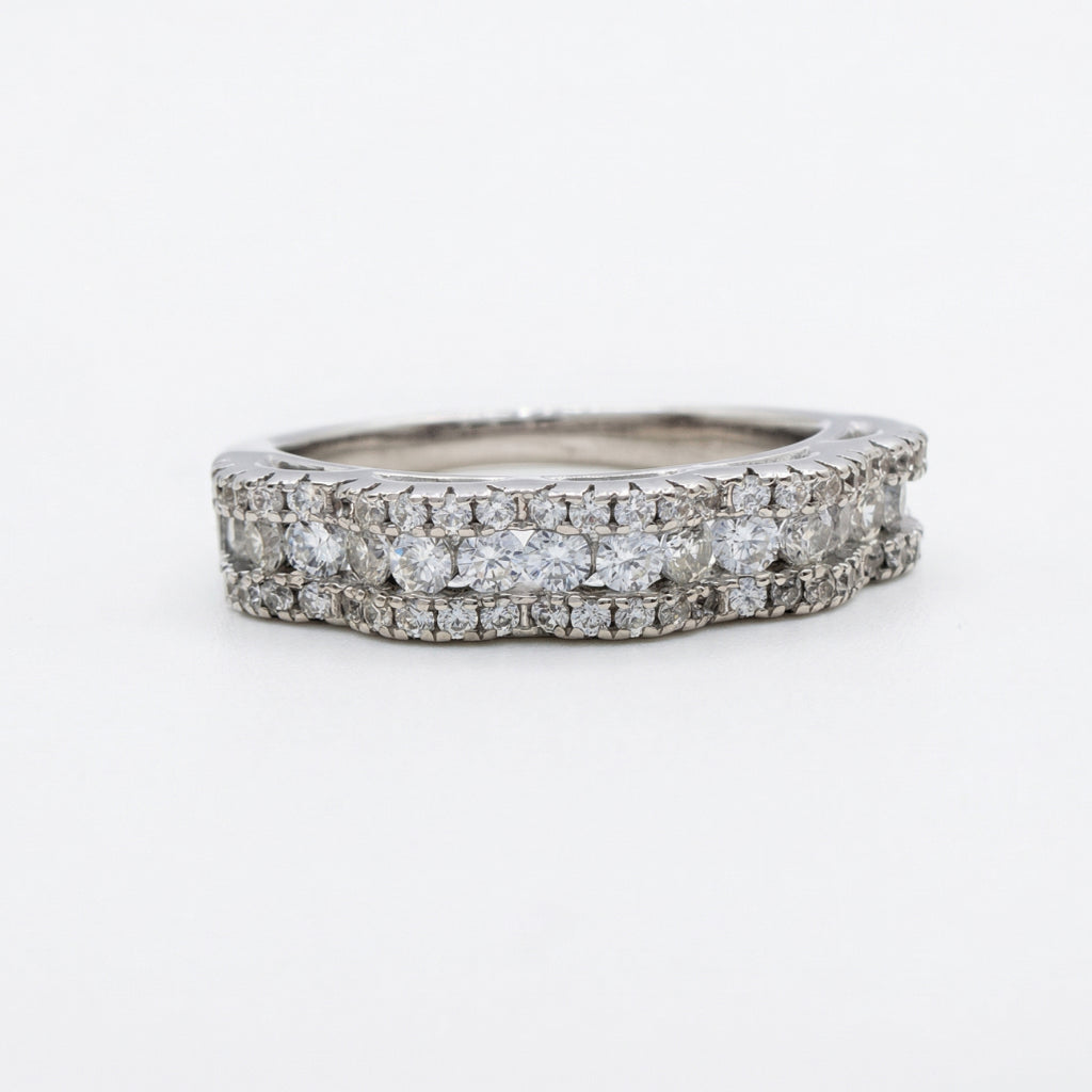 Three Row Wide Stone Band Ring 925 Silver
