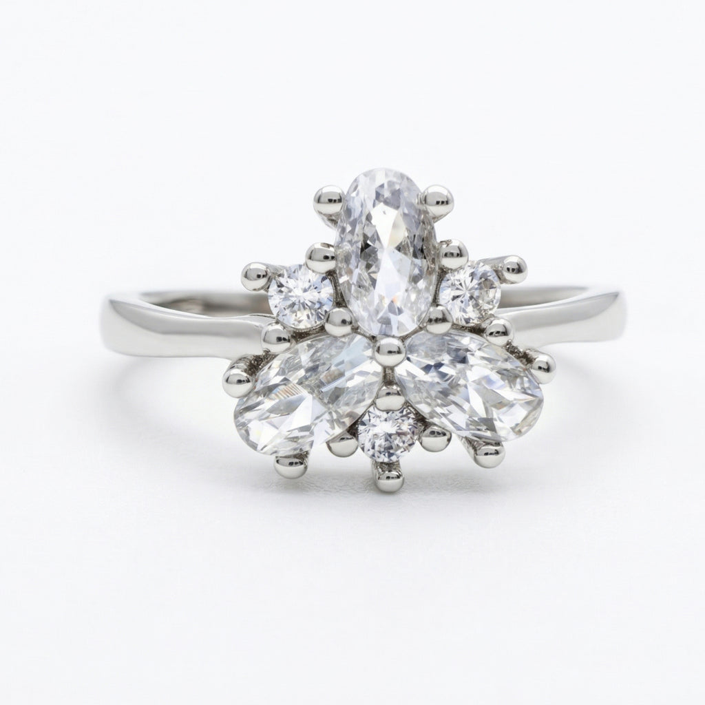 Flower Cluster Halo Ring 925 Silver