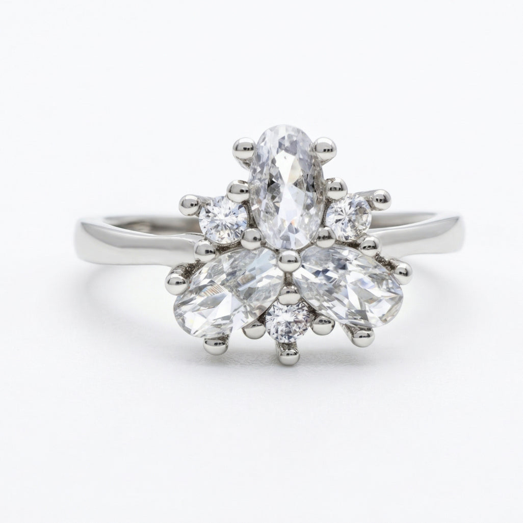 Flower Cluster Halo Ring 925 Silver