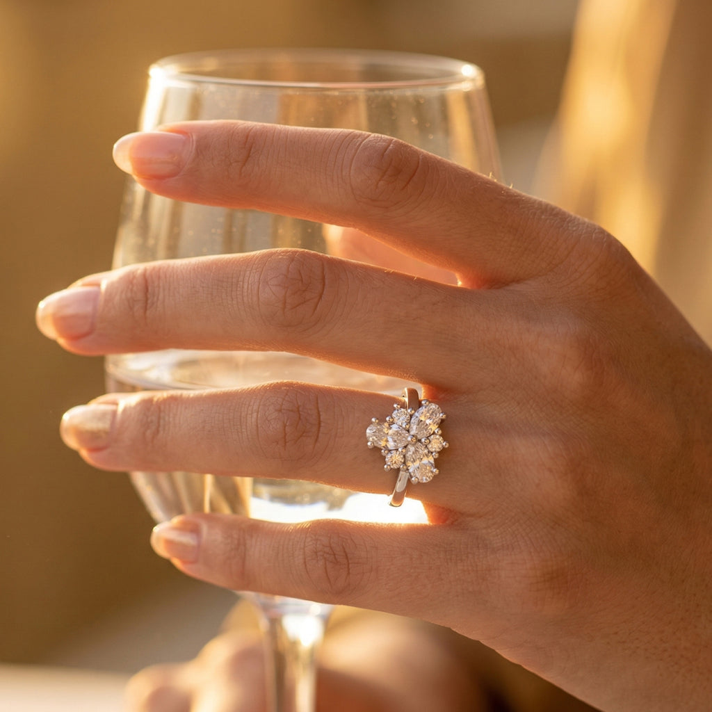 Flower Cluster Halo Ring 925 Silver
