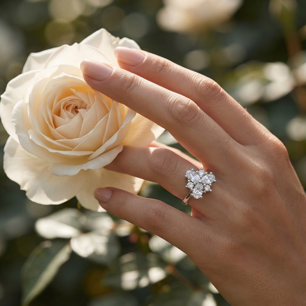Flower Cluster Halo Ring 925 Silver