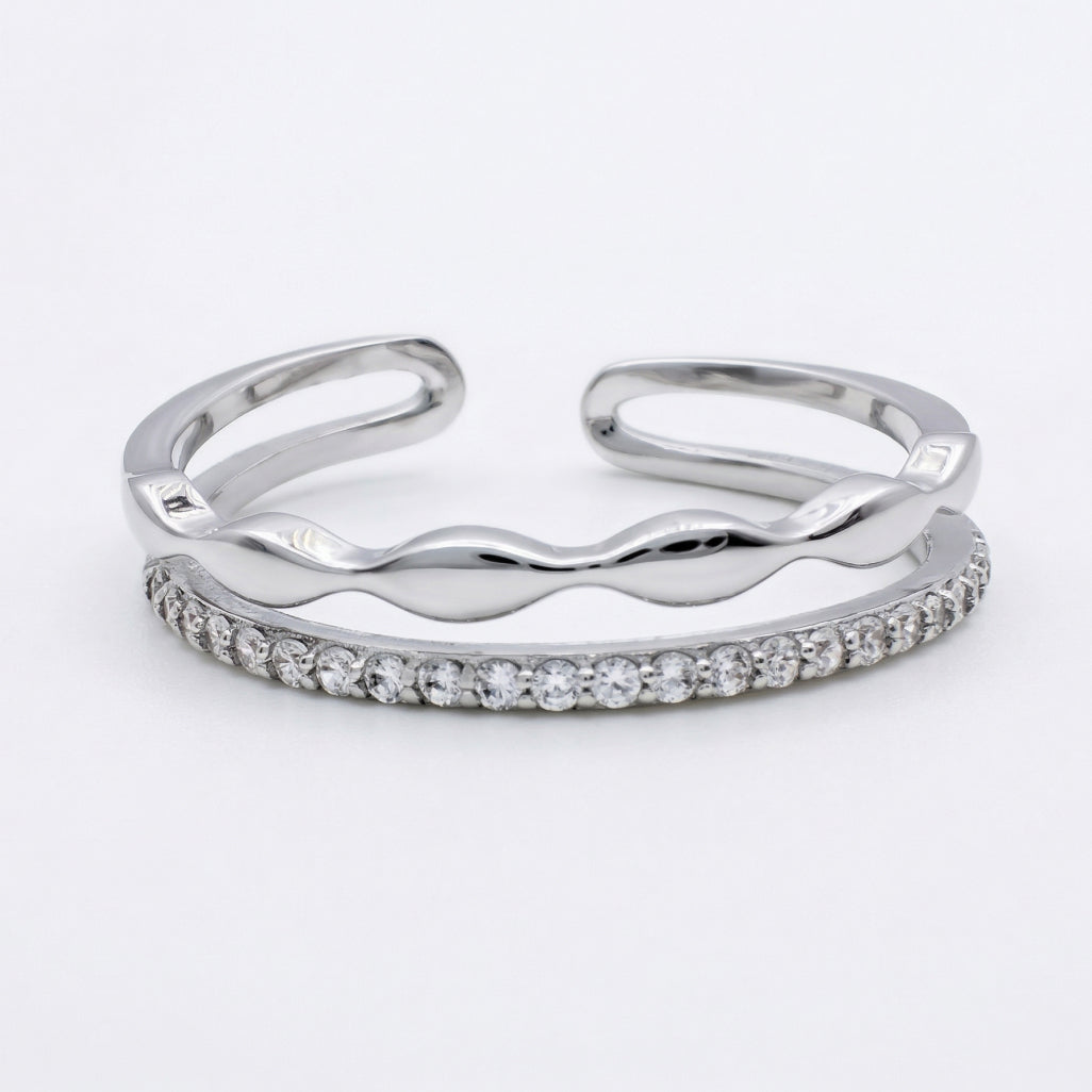 Wave & Stone Double Band Ring