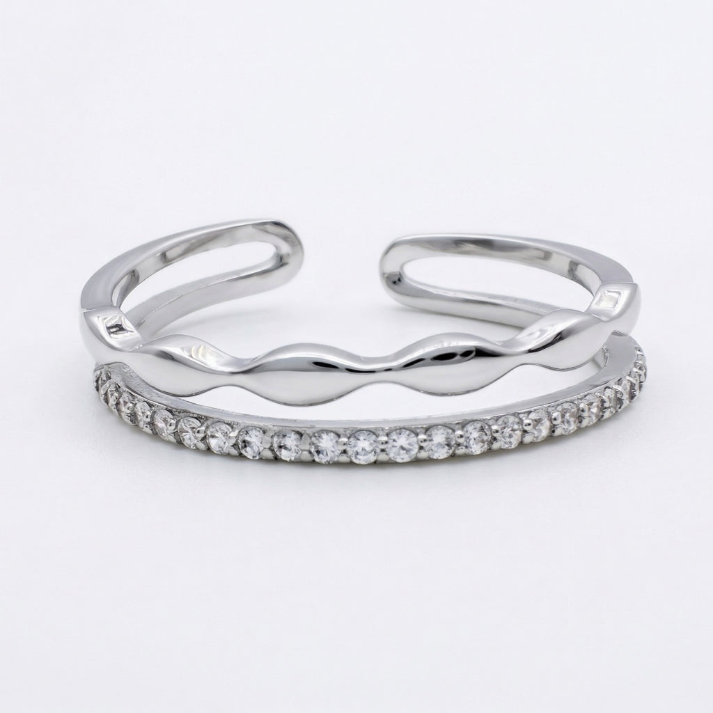 Double Band Wave Ring 925 Silver Adjustable