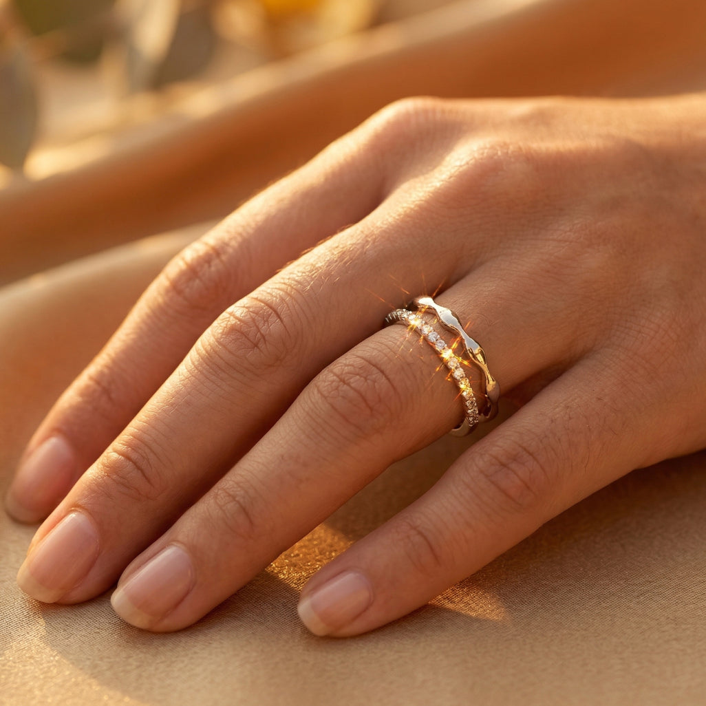 Double Band Wave Ring 925 Silver Adjustable