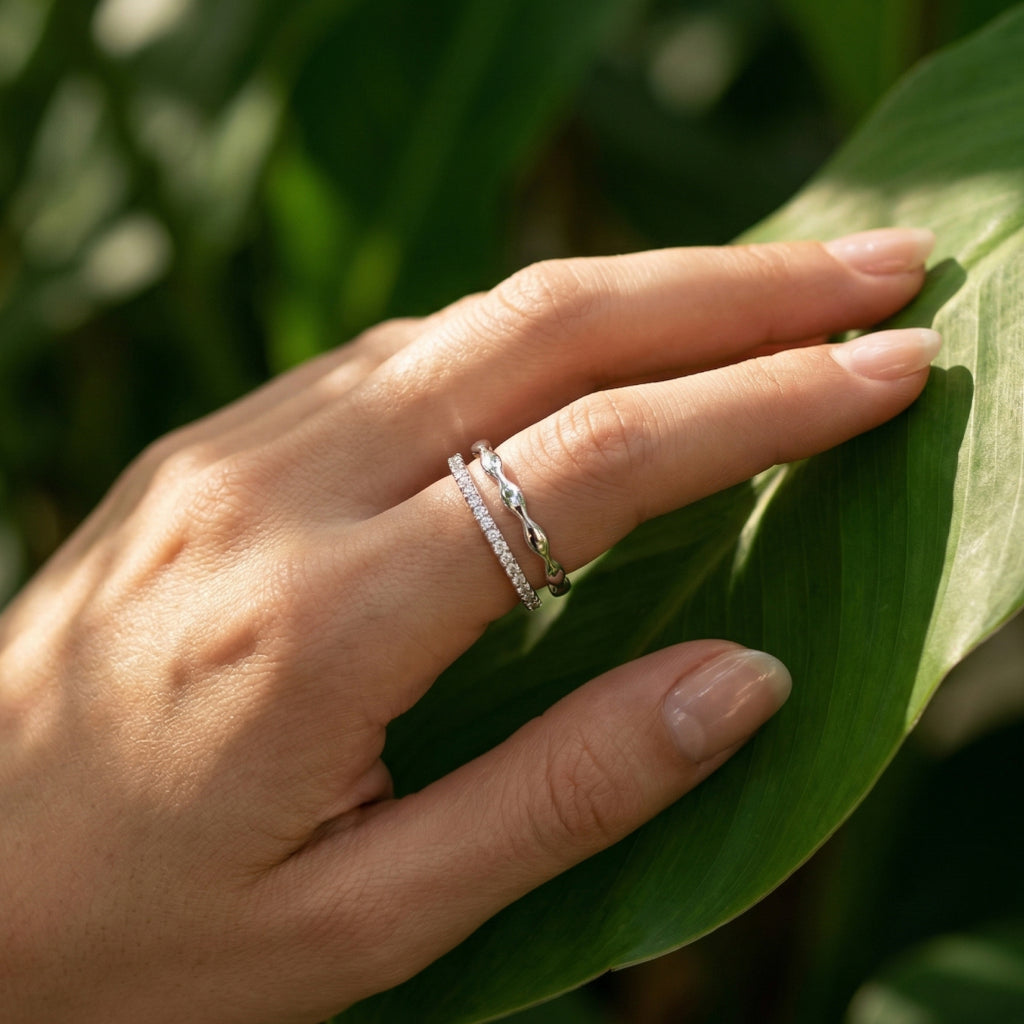 Wave & Stone Double Band Ring