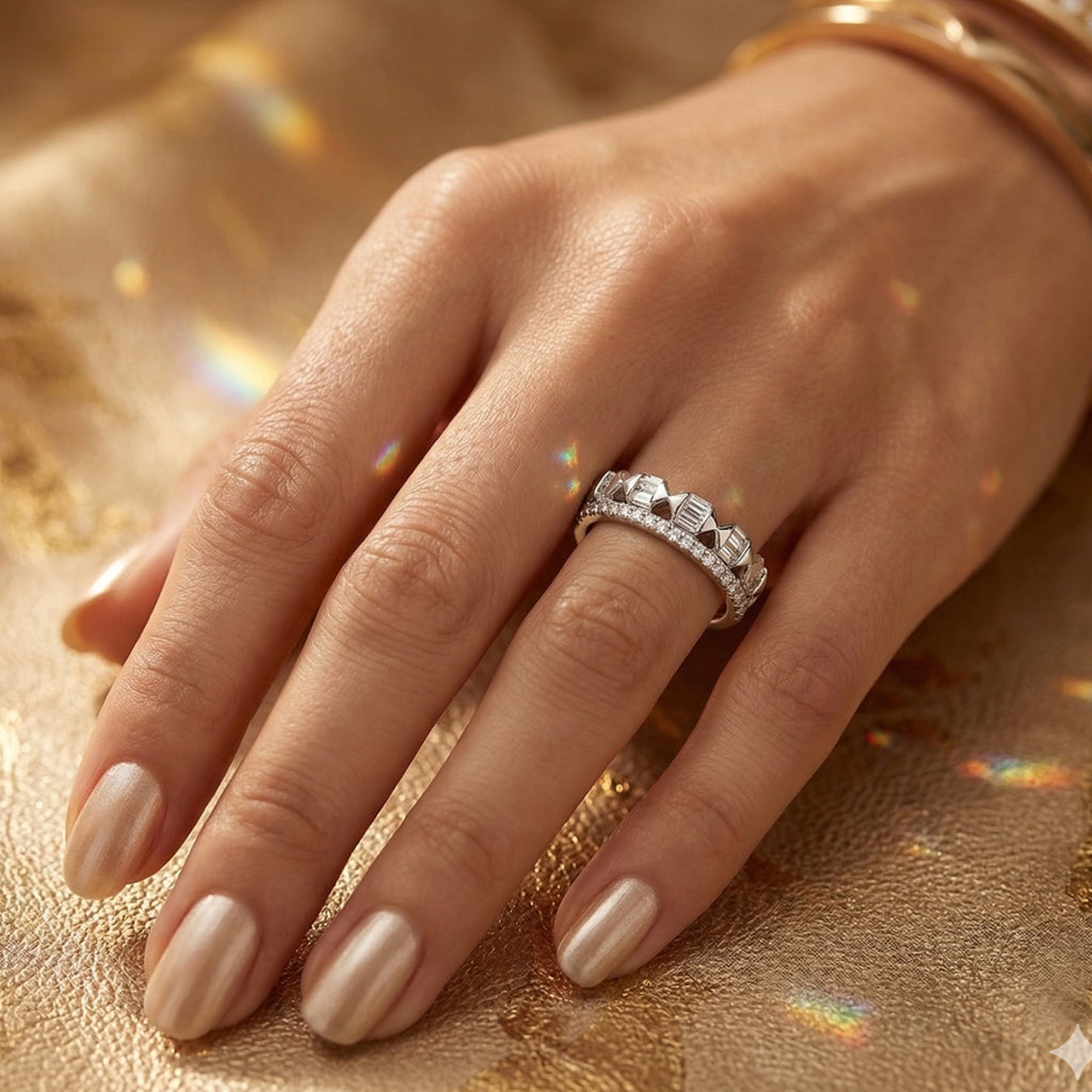 Triple Row Beaded All-Around Band Ring