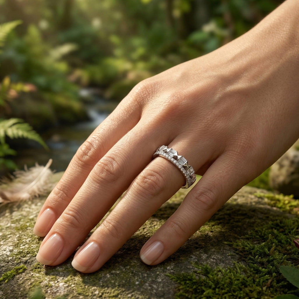 Triple Row Beaded All-Around Band Ring