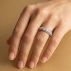 Dome Stone Band Ring 925 Silver Triple Row