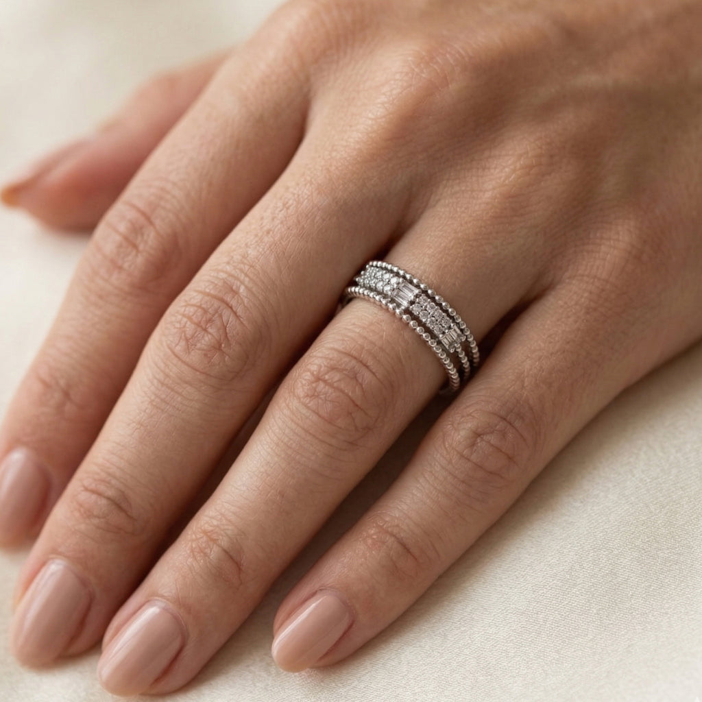 Leaf-Cut & Step-Cut Double Row Band