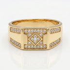 Diamond Frame I-Bar Shoulder Signet Ring 18k gold vermeil