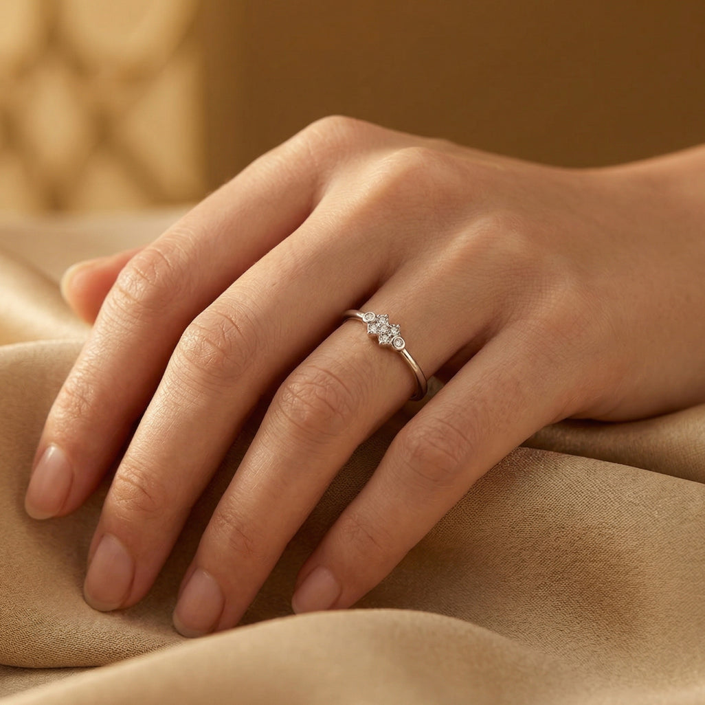 Beaded Floral Stone Border Ring