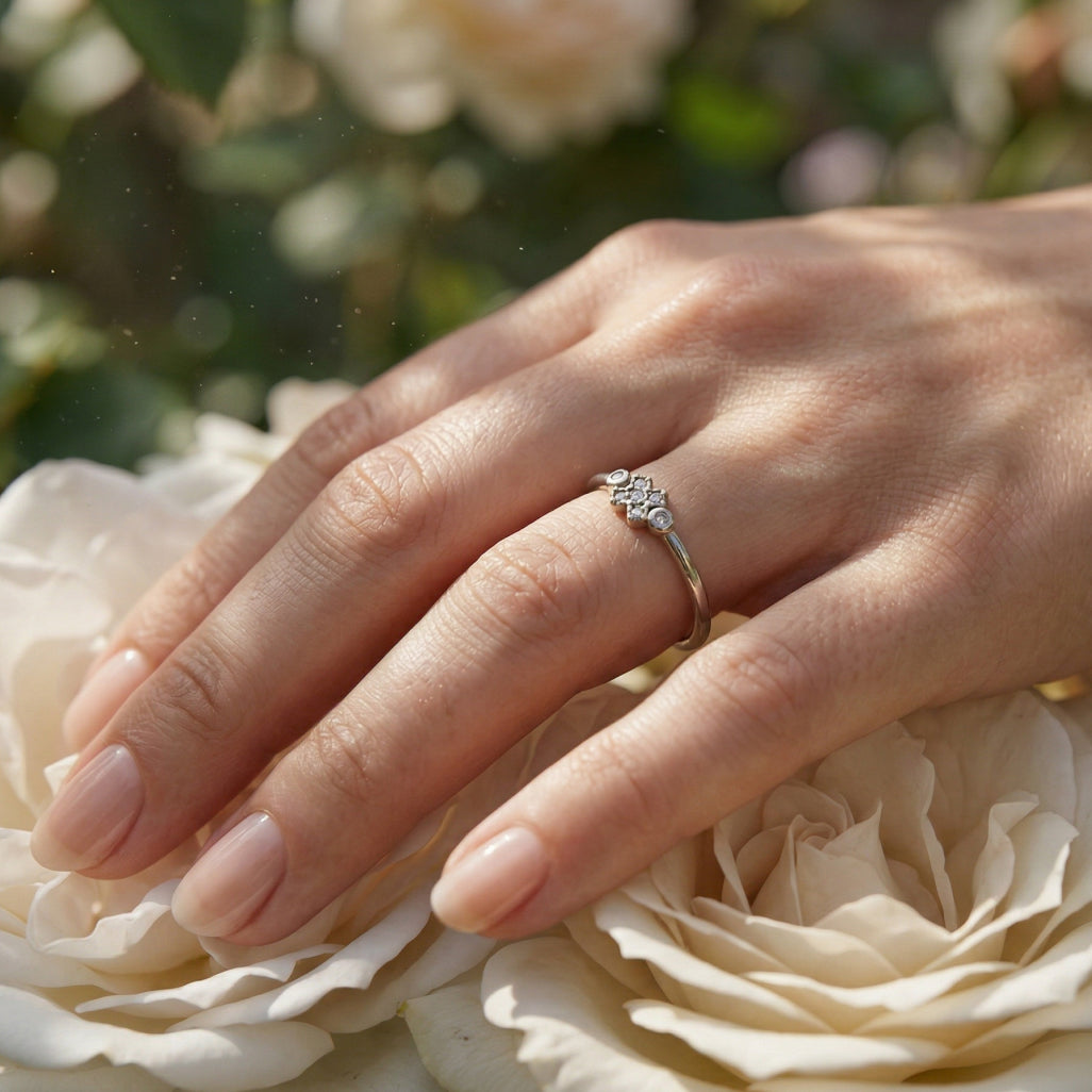 Beaded Floral Stone Border Ring
