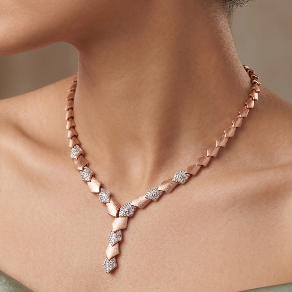 Matte Pave Kite Link Necklace & Earring Set