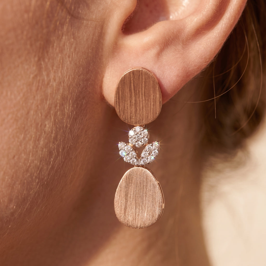 Brushed Oval Moissanite Flower Jewellery Set