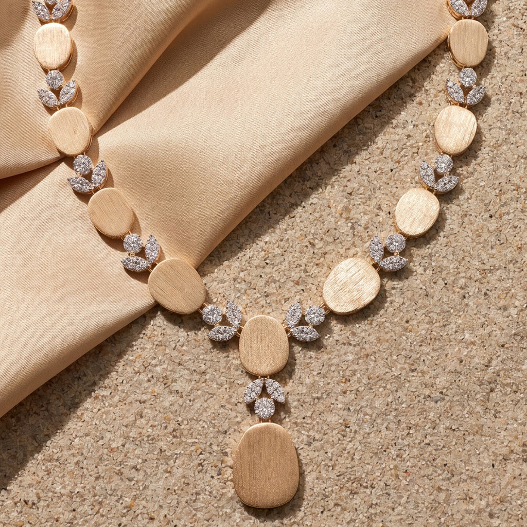 Brushed Oval Moissanite Flower Jewellery Set