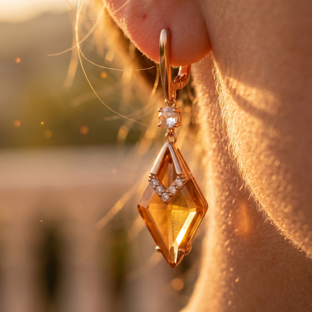 Amber Crystal Kite Pendant Set