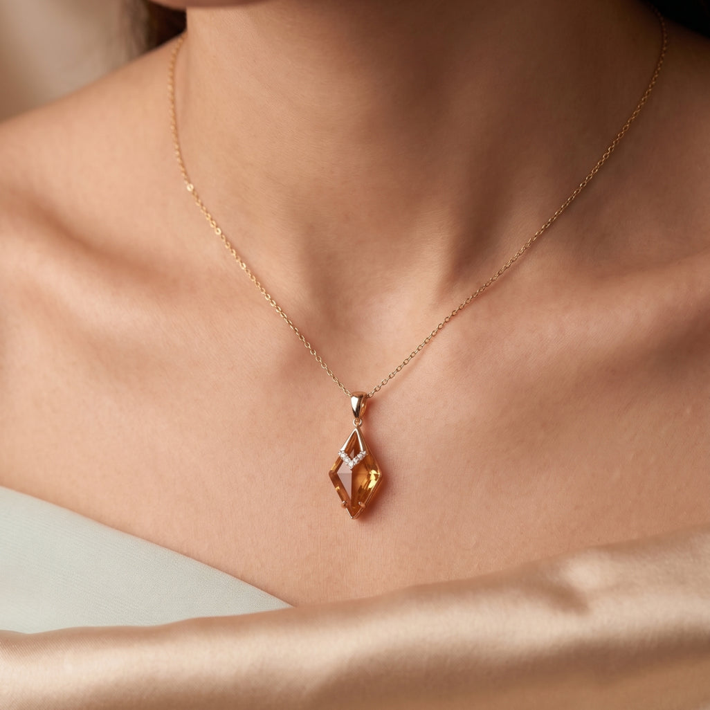 Amber Crystal Kite Pendant Set