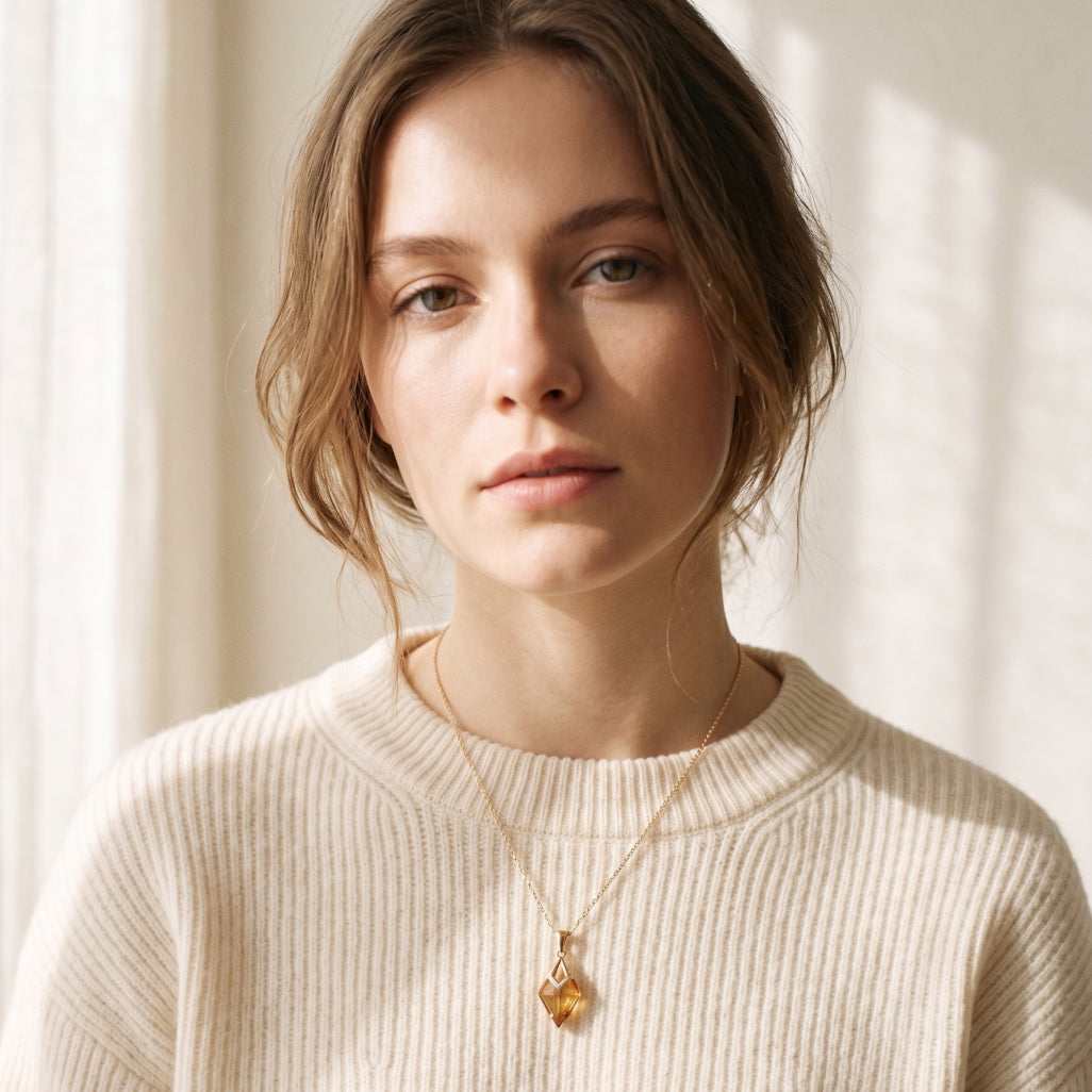 Amber Crystal Kite Pendant Set