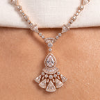 Art Deco Fan Moissanite Necklace & Earring Set