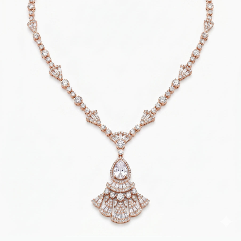 Art Deco Fan Moissanite Necklace & Earring Set