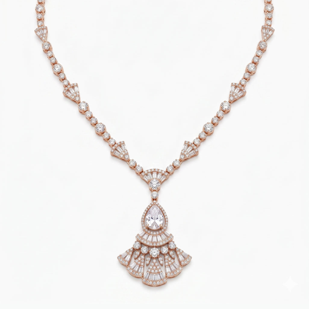 Art Deco Fan Moissanite Necklace & Earring Set