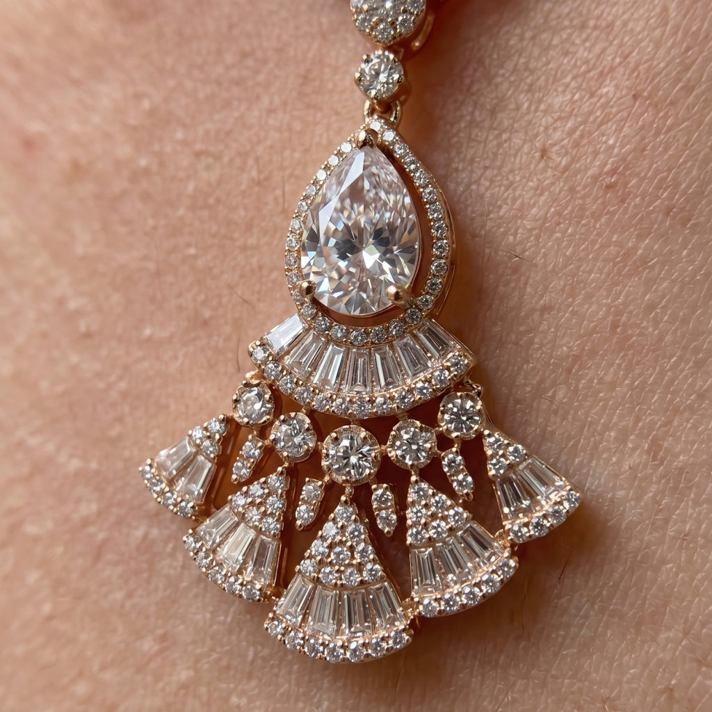 Art Deco Fan Moissanite Necklace & Earring Set