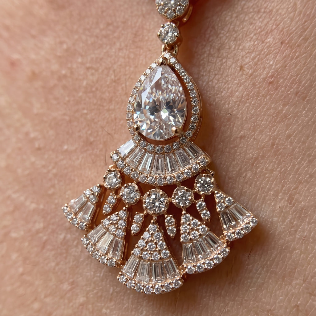 Art Deco Fan Moissanite Necklace & Earring Set