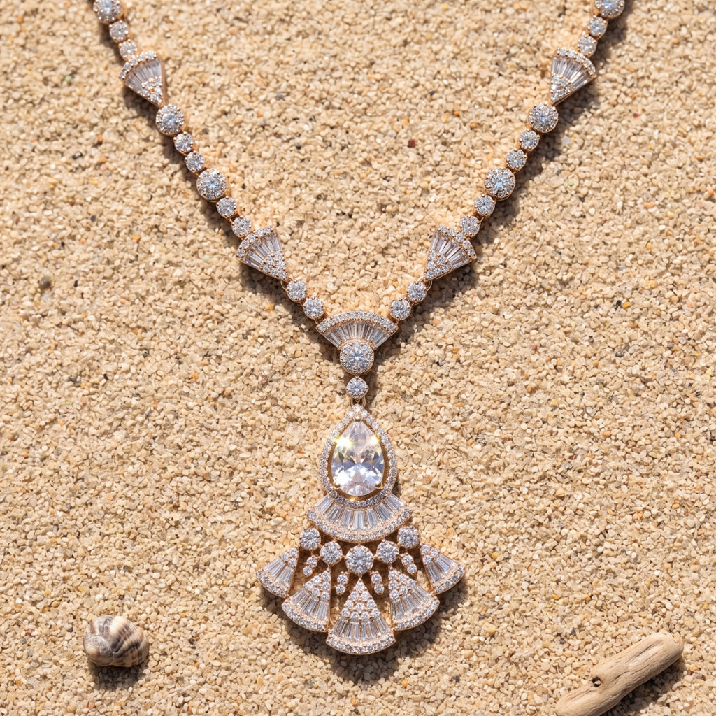 Art Deco Fan Moissanite Necklace & Earring Set