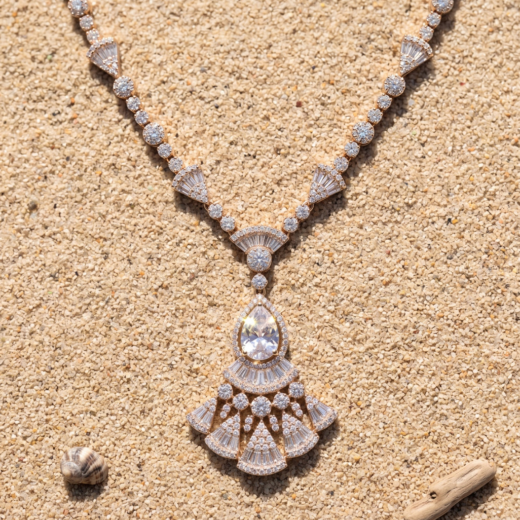 Art Deco Fan Moissanite Necklace & Earring Set
